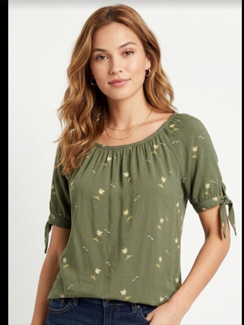 "Style & Co" (M) Very Cute Green Floral Top In Excellent Condition